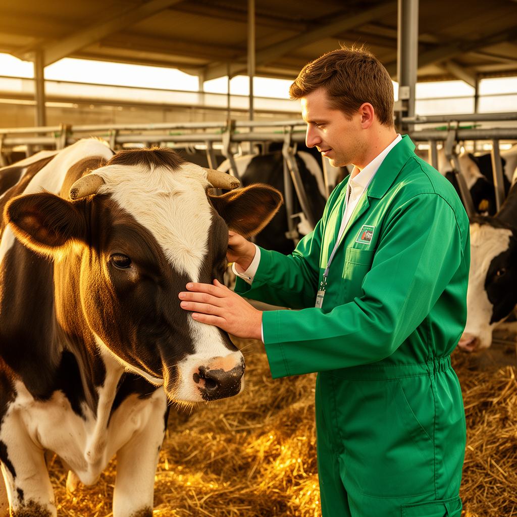 Veterinario examinando una vaca